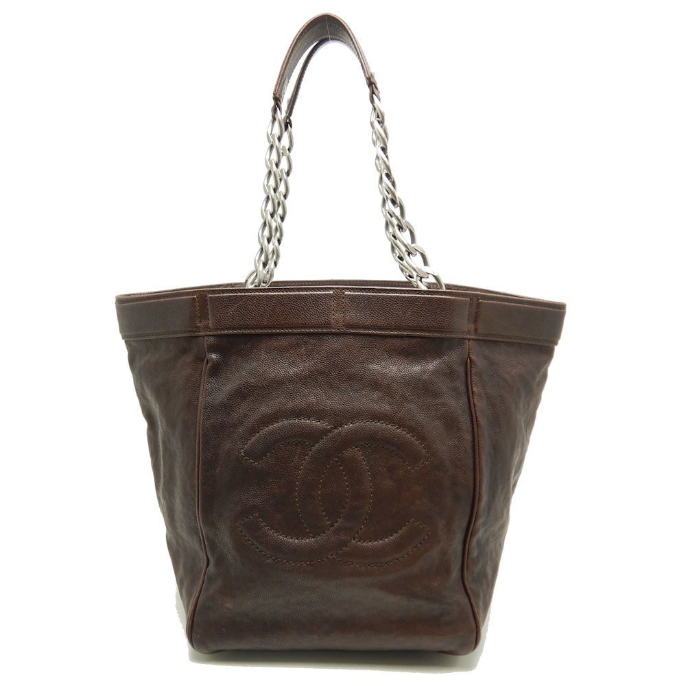 Chanel Chain Tote Bag Caviar Skin Dark Brown